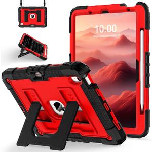 for iPad Air 11-inch M3 (2025) / M2 (2024) iPad Air 5th (2022) / 4th Generation (2020) 10.9 Inch,Military Grade Shockproof iPad Case Air 11 Inch with Pencil Holder, Black Red