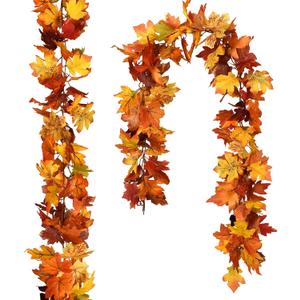 DearHouse 2 Pack Fall Maple Leaf Hanging Vine Garland Artificial Autumn Foliage Thanksgiving Decor for Home Wedding Fireplace Party Christmas (Light Yellow)