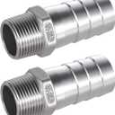 304 Stainless Steel Hose Barb Fitting, 1" Barb to 3/4" NPT Male Thread, Barbed Hose Fittings for Air Water Fuel, 2 Pack