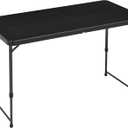 Amazon Basics Portable 4 Ft Rectangular Folding Dining Table, 4 Adjustable Height Settings, Space Saving Fold-in-Half Design and Carrying Handle, Indoor & Outdoor, Washed Black, 47.8 x 23.9 x 33.9 in