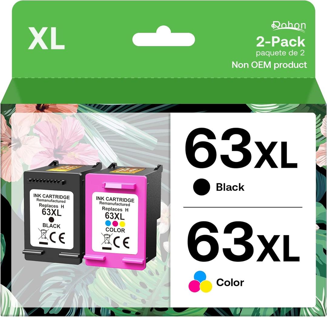 Remanufactured 63XL Ink Cartridge Replacement for HP Officejet 3830 4650 4652 4655 5200 5255, Black, Tri-color, 2-Pack