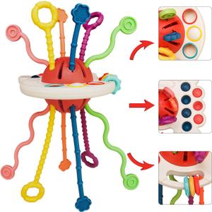 Montessori Toys, Silicone Pull String Activitys, Developmental Pulling Baby Sensory Toy, Car Seat Airplane Travel Toddler Boy &Girl Infant Birthday Gifts 18 Months+