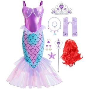 iTVTi Little Girls Mermaid Costume Princess Dress Up Ariel Outfits with Accessories Wig Birthday Party Halloween Cosplay
