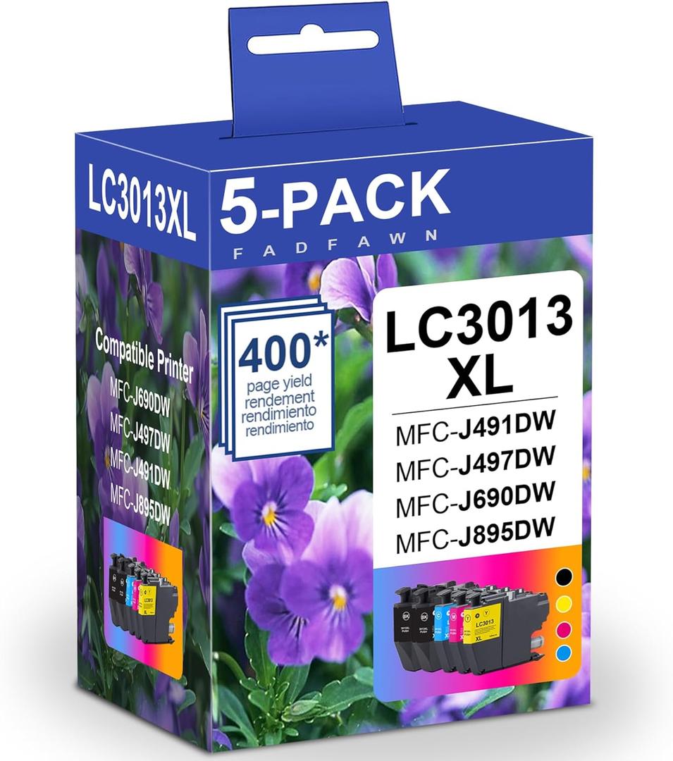 LC3013XL Ink Cartridges High Yield (5-Pack, 2BK/1C/1M/1Y) Replacement for Brother LC3013XL Ink Cartridges MFC-J491DW MFC-J497DW MFC-J895DW MFC-J690DW Printer