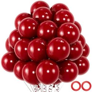50pcs Chrome Metallic Red Balloons, 12inch Ruby Red Double Layer Latex Balloons,Chrome Dark Red For Wedding, Graduation, Baby Shower Decorations (with 2 Red Ribbon)
