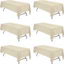 BRILLMAX 6 Pack Beige Tablecloths for 8 Foot Rectangle Tables 60 x 126 Inch - 8ft Rectangular Bulk Linen Polyester Fabric Washable Cloth Cover for Wedding Reception Banquet Birthday Party