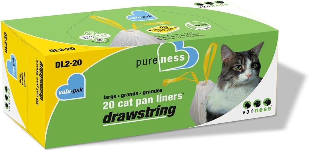 Van Ness Pets Drawstring Cat Litter Box Liners, Unscented, Large Size, 36 x 18, 20 Count