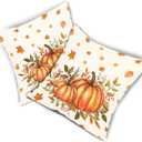 Fall Throw Pillow Covers 18x18 Inch Set of 2 Orange Autumn Pumpkin Decorative Outdoor Pillow Covers Thanksgiving Pillowcases Cotton Linen Cushion Covers for Couch Bedroom Home Decor