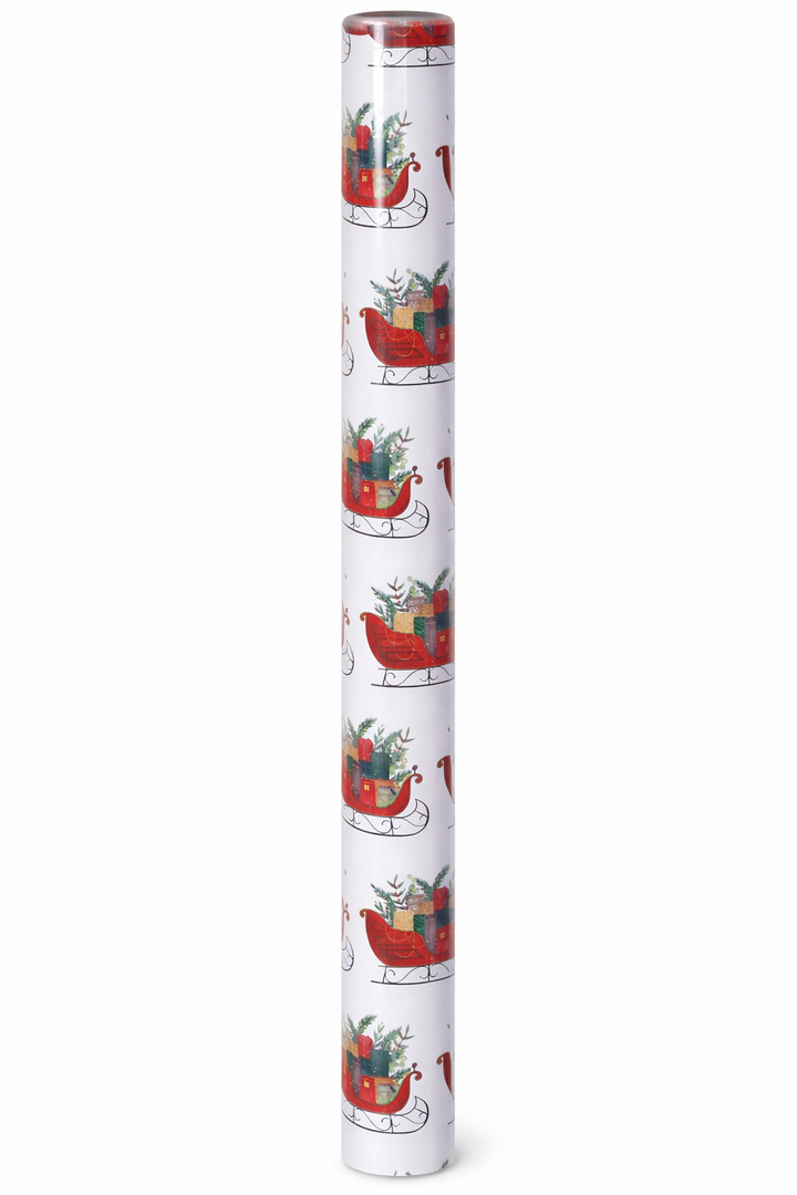 Christmas Wrapping Paper Jumbo Roll with Red Pom Pom, Classic Sled Design Gift Wrap Set for Christmas, Holiday, Party Celebration, 30 Inch X 40 Feet (100 sq. ft. ttl.)