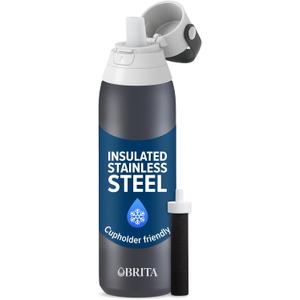 Brita Stainless Steel Premium Filtering Water Bottle, BPA-Free, Reusable, Insulated, Replaces 300 Plastic Water Bottles, Filter Lasts 2 Months or 40 Gallons, Includes 1 Filter, Carbon - 20 oz