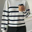 GORGLITTER Women's Oversized Striped Sweater Fuzzy Backless Long Sleeve Crew Neck Pullover (S)