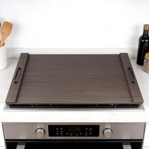 Noodle Board Stove Cover, Wooden Stovetop Cover with Non-Slip Feet, Handle & Raised Lip, Extra Counter Space for Kitchen (29.5 x 22 Walnut)