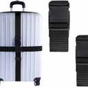 2 Pack Suitcase Belts, Adjustable Luggage Straps, Bright Colors Travel Packing Straps with Quick Release Buckle (Black)