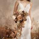 Ling's moment Beige Bridal Bouquet Cascading, Brown Boho Wedding Bouquets for Bride, 13 Inch Bride Bouquets for Wedding Artificial Flowers Bouquets for Rustic Wedding Ceremony Anniversary