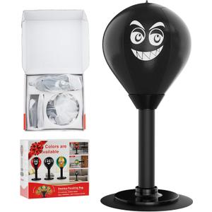 Desktop Punching Bag with Suction Cup - Punch Away Stress, Heavy Duty Office Desk Stress Ball for Adults & Kids, Fun Boxing Toy for Coworkers, Friends (bblack)