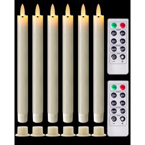 Homemory Real Waxy Flameless Taper Candles with Remote Timer, LED Candlesticks Flickering, Battery Operated Candles with Holders, 9.6 Inches for Home Christmas Wedding Celebration Decor, Ivory, 6 Pcs