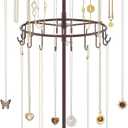 iDavosic.ly 2 Tier Rotating Necklace Holder Organizer with 42 Hooks, Adjustable Metal Bracelet Display Stand Rack, Extra Tall Keychain Spinning Tree Tower for Women, Espresso Brown
