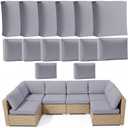 pickyNproud 14 Pieces Outdoor Cushion Covers for Patio Furniture, High Elastic Spandex Sectional Sofa Slipcovers Washable, Universal Fit Replacement Covers for 6-Seat Outdoor Couch, Gray