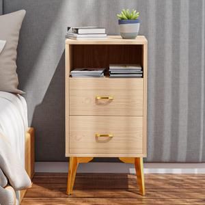 Nightstand, Wood Color Nightstand with 2 Sliding Drawer, End Table with Opening Shelf, Installation Free Sofa Side Table for Bedroom, Wood Color 11.8"*14.58"*22.83", Small