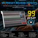 16 Channel Audio Mixer Professional Sound Mixing Board with 99 DSP Effects, 7-band EQ Digital DJ Mixer Console w/USB Bluetooth MP3 for Recording, Independent 48V Power & Mute Button