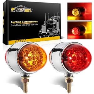 Partsam 2Pcs Amber/Red 17 LED Dual Revolution Watermelon Lights for Semi Truck [DOT Approved], Chrome Double Face Auxiliary Turn Signal Lights Replacement for Freightliner Kenworth Peterbilt Trucks