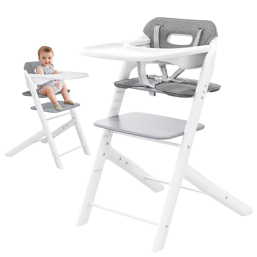 SRGAFIX Adjustable Baby High Chair, Portable Child High Chair with 5‑Point Safety Harness, Cushion & Removable Tray, Adjustable Seat and Footrest Heights for Children 6+ Months