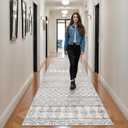 Washable 4x12 Rug for Hallway - Extra Long Runner Rug Moroccan Non Slip Pets Friendly Runner Low Pile Soft Indoor Floor Mat Front Door for Kitchen Bedroom Entryway Laundry 4x12 Geo Grey