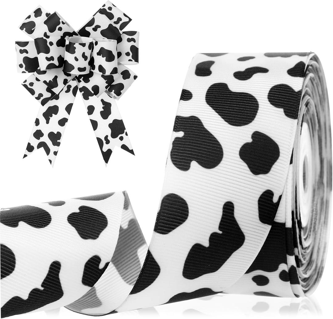 Chuangdi Cow Print Ribbon 1.5 Inch 20 Yards Grosgrain Animal Cow Craft for Hair Bows Headbands Making and Craft Wrapping