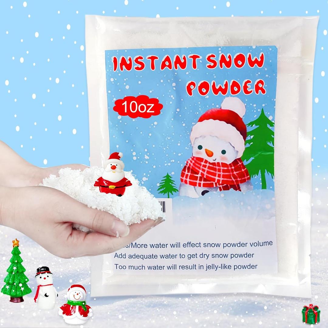 10oz Instant Snow Powder,Add Water Grows to 100x,Make 10 Gallons of Fake Snow,Christmas Tree Artificial Snow Decor Crafts for Sensory Activity Winter Holiday Party Supplies