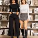 7 x MANGOPOP Long Sleeve Shirts for Women Boat Neck Top Slim Fit T Shirt Tight Tops Tee (Black, L)