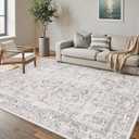 PureCozy Gray Area Rug 5x7 Machine Washable Vintage Living Room Distressed Non Slip Carpet Traditional Indoor Bedroom Grey Retro Floral Accent Throw Large Rug for Office Kitchen Bathroom Dining Room