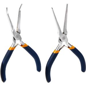 MANUFORE 2pcs 6 Inch Mini Needle Nose Pliers Set (Smooth Jaw), Straight and 45 Bent Long Nose Pliers with Comfortable Grip for Precision Handmade Craft, Jewelry Making Supplies