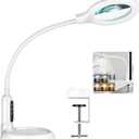 10X Magnifying Glass with Light and Clamp, 5 Color Modes Stepless Dimmable Lighted Magnifier with Stand, Flexible Gooseneck LED Desk Lamp Hands Free for Craft Painting Hobby Close Work (White)