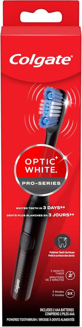 Colgate Optic White Pro-Series Whitening Battery Operated Toothbrush with Timer, Soft, Black (1 Count (Pack of 1)) Colgate Optic White Pro-Series Whitening Battery Operated Toothbrush with Timer, Soft, Black (1 Count (Pack of 1))