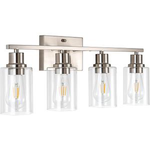 4-Light Bathroom Light Fixtures, Brushed Nickel Vanity Light with Clear Glass Shade, Modern Wall Sconce for Mirror Bedroom Hallway Farmhouse Kitchen (Nickel 4-Light)