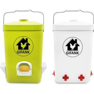 Chicken Feeder and Waterer Set,3 Gallon Automatic Chicken Feeder No Waste,Hanging Poultry Kit with Chicken Waterer Nipples and Feeding Ports,Coop Accessories