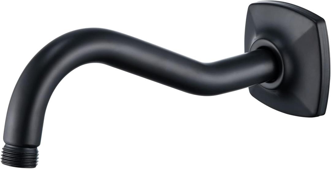 Curved Shower Arm with Flange,SWHYGER 8-Inch S-Shape Stainless Steel Top Shower Head Extension Replacement, Wall Mounted, Matte Black,SW-91068-8MB