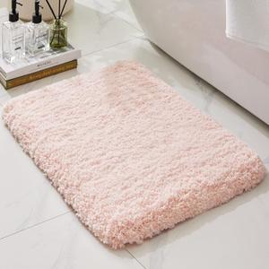 Bathroom Rugs, Ultra Thick Shaggy Soft Microfiber Absorbent Bath Rug, High Density Foam Latex Non Slip Backing, Machine Washable Bath Mats for Bathroom Floor & Sink 24x17, Pink