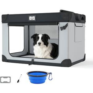 36 Inch Collapsible Travel Dog Crate for Large Dogs, Portable Dog Crate 3-Door Foldable Soft Kennel with Durable Mesh Windows, Warm Blanket and Foldable Bowl