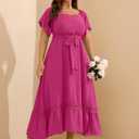 RWJ Women's Plus Size Dress for Cocktail Wedding Guest Formal V Neck Off The Shoulder Maxi Dress with Belt (Pink, XXXL)