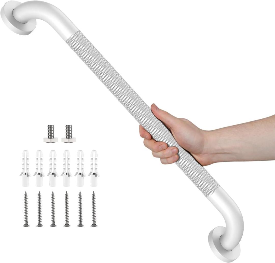 White Grab Bar 24 Inch, Grab Bar for Bathtub and Shower | Anti-Slip Knurled Grip, Stainless Steel, Bathroom Assist Handle Handrail, Handicap Support Bars for Toilet, 1.25" Diameter