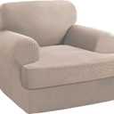 PrinceDeco 2 Pieces Armchair Slipcover Stretch Couch Covers for T Cushion Chair Slipcovers Soft Arm Chiar Cover Furniture Covers with 1 Individual T Shape Seat Covers Width Up to 40", Sand