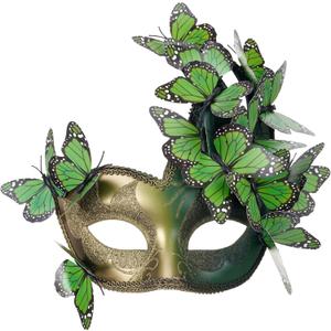 Zinniday Butterfly Masquerade Mask for Woman - Elf Fairy Masks Monarch Butterfly Eyemask for Woman Lady Couples Halloween (Gold Green)
