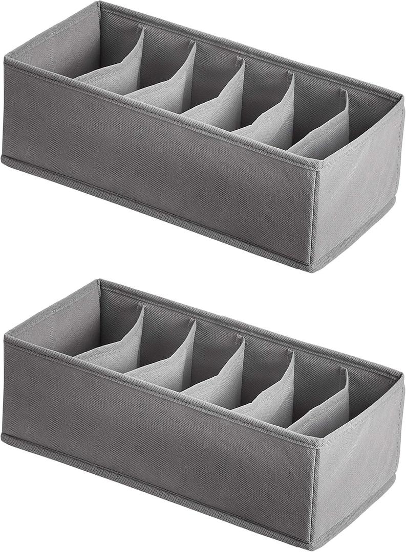Amazon Basics Underwear Drawer Organizer Dividers for Closet Organization and Storage, Fits Perfectly in Dresser, 2-Pack, Gray