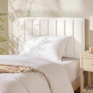 Hearth & Harbor Upholstered Twin Headboard - Easy Assemble Channel Stitched Headboard Twin Size - Wall Mounted Headboards with 3D Soundproof Wall Panels Peel & Stick Floating Headboards, Off White