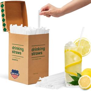 Plastic Straws [500 Pcs-10.2" Long] Individually Wrapped Clear Disposable Drinking Straws - Made in USA - Straight Long Straws for Party, 0.23'' Diameter