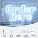Order Here White LED Neon Sign, Business Bar Shop Restaurant Cafe Store Food Truck Counter Service Area Sign, USB Powered Dimmable Decorative Neon Light for Wall Table Window Door Decor 18.9 x 9.8 In
