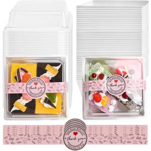 TECARATE Paper Charcuterie Boxes with Clear Lids and Stickers - 50 SETS 4 Inches Square Disposable Food Containers Bakery Boxes for Bakery, Macaron, Sandwich, Slice Cake, Cookies, Hot Cocoa Bombs