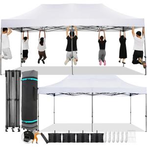 COBIZI 10x20 Pop Up Canopy Without Sidewall,Heavy Duty Canopy UPF 50+ All Season Wind Waterproof Commercial Outdoor Wedding Party Tents for Parties Canopy Gazebo with Roller Bag(10 x 20 ft White)