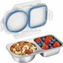 Stainless Steel Snack Containers with Lid, Reusable 2 Compartment Snack Box Leak-Proof Food Storage Container, 13 Oz BPA-Free Metal Bento Lunch Box for Home, 3 pcs